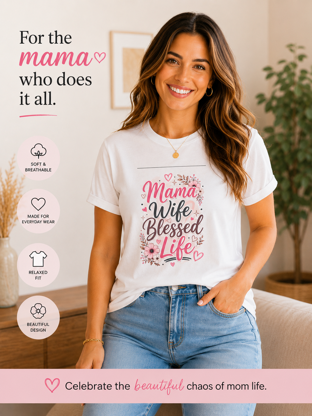 Mama Wife Blessed Life Graphic Tee